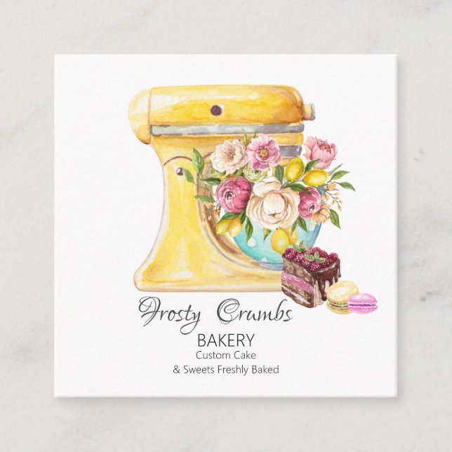 Watercolour Bakery Mixer Pastry Sweets cakes  Square Business Card (Front)