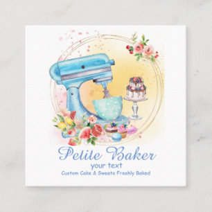 Watercolour Bakery Mixer Pastry Sweets Cakes Square Business Card