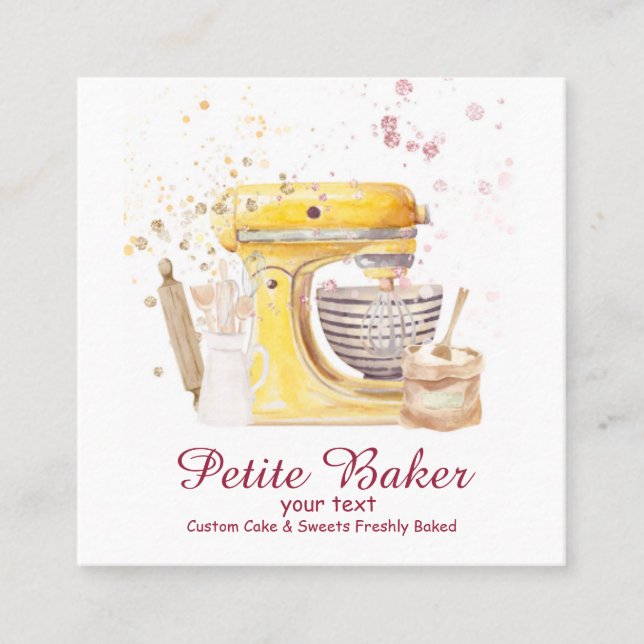 Watercolour Bakery Mixer Pastry Sweets   Square Business Card (Front)