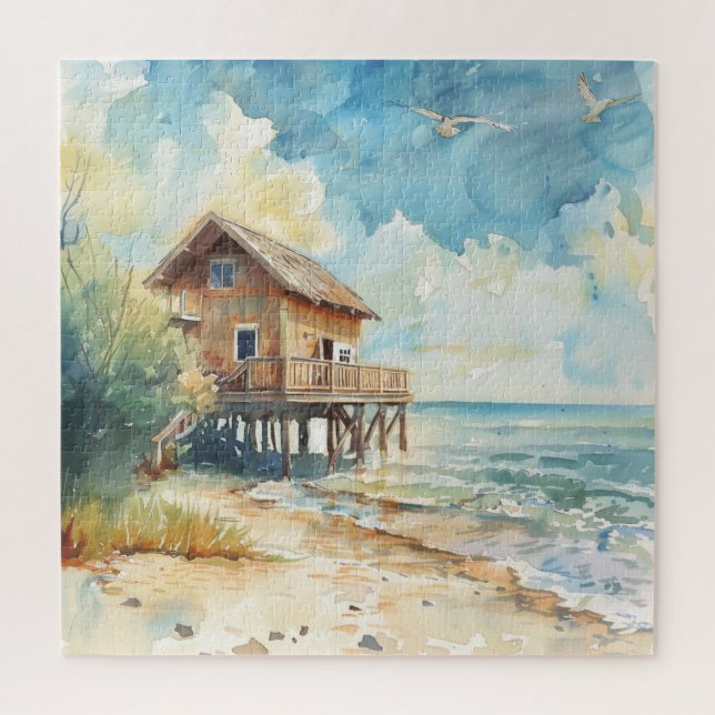 Watercolour Beach Cottage Jigsaw Puzzle (Vertical)