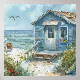 Watercolour Beach Cottage Poster