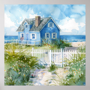 Watercolour Beach Cottage Poster