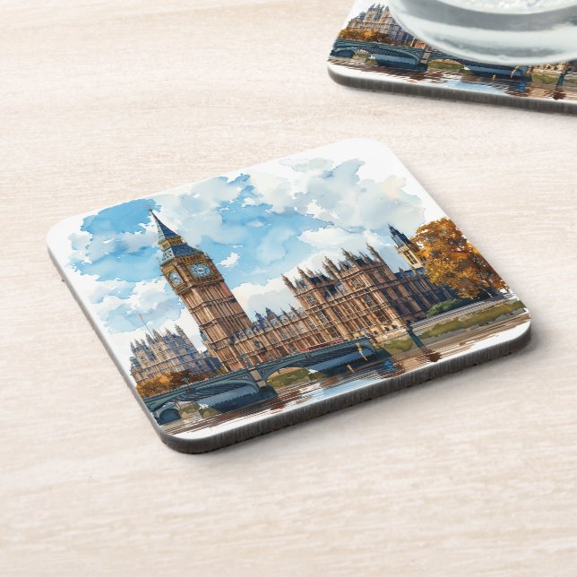 Watercolour Big Ben Westminster Palace London Coaster (Left Side)
