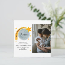 Watercolour Birth Announcement Star Moon Baby Card