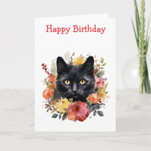 Watercolour Black Cat Card