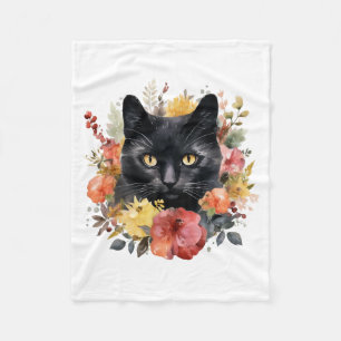 Watercolour Black Cat Fleece Blanket
