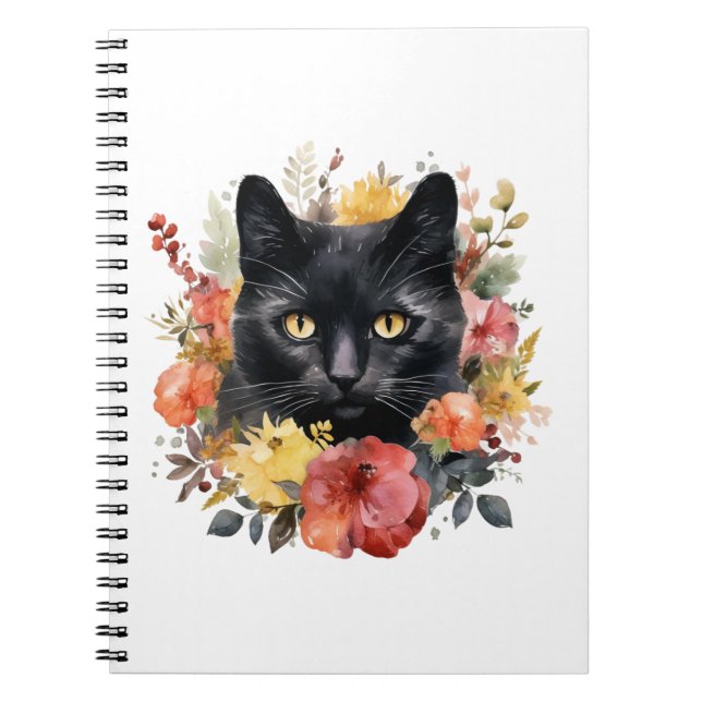 Watercolour Black Cat Notebook (Front)