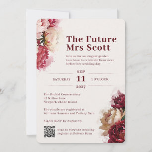 Watercolour Blooms Elegant Peony Bridal Shower Invitation