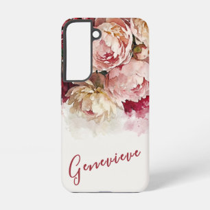 Watercolour Blooms Elegant Peony Custom Name Samsung Galaxy Case