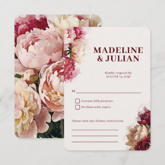 Watercolour Blooms | Romantic Peony Wedding RSVP Card