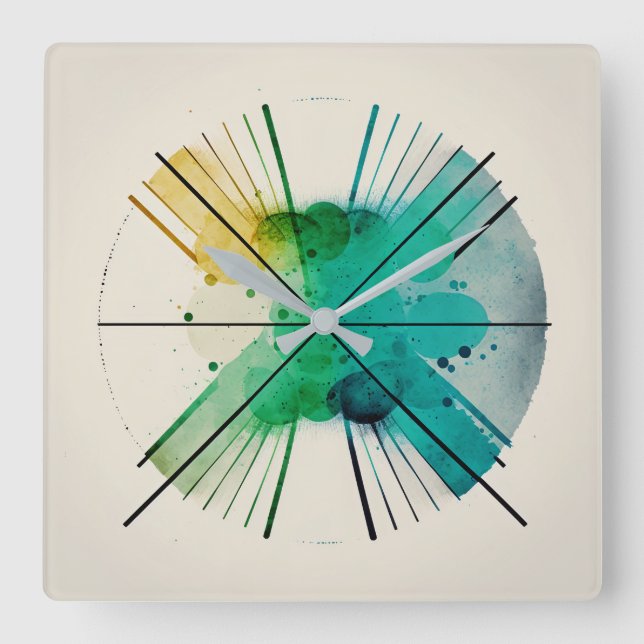 watercolour blot style square wall clock (Front)