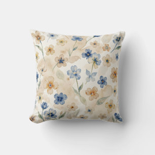 Watercolour Blue and Yellow Floral Cushion