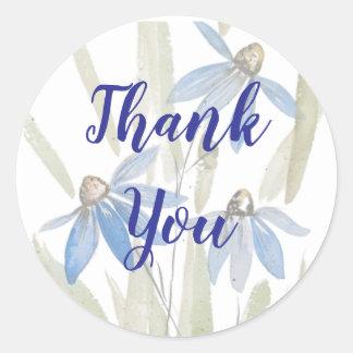 Watercolour Blue Daisies Thank You Stickers