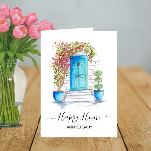 Watercolour Blue Door Happy Home Anniversary Card