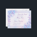 Watercolour Blue Purple Lilac Flower Save the Date Announcement Postcard<br><div class="desc">A Digitalbcon Images Design featuring a pastel blue purple lilac colour design theme with a variety of custom images, shapes, patterns, styles and fonts in this one-of-a-kind "Watercolour Blue Purple Lilac Flower" Save the Date card. This elegant and attractive design comes complete with customisable text lettering on the front and...</div>