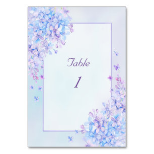 Watercolour Blue Purple Lilac Flower Table Number