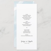 Watercolour Blue Simple Party Menu