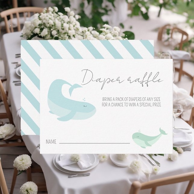 Watercolour Blue Whale Baby Shower Diaper Raffle Enclosure Card (Creator Uploaded)