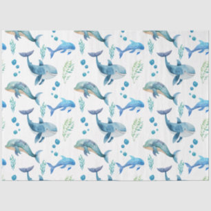 Watercolour Blue Whale Seamless Pattern  Tissue Paper