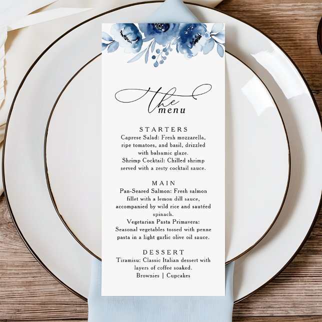 Watercolour Blush Floral Dusty Blue Wedding Menu (Creator Uploaded)