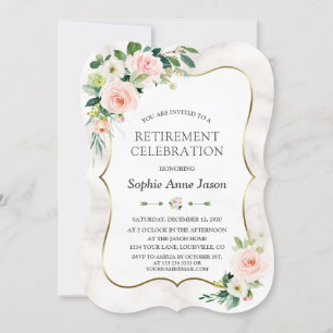 Watercolour Blush Flowers Gold Retirement Party Invitation