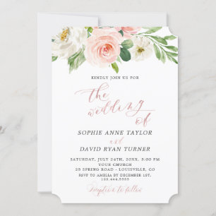 Watercolour Blush Ivory Floral Rose Gold Wedding Invitation