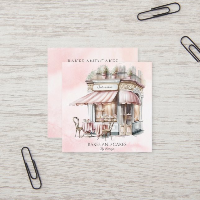 Watercolour, blush pink, Bakery QR code Square Business Card (Front/Back In Situ)