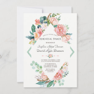 Watercolour Blush White Peonies Rehearsal Dinner Invitation