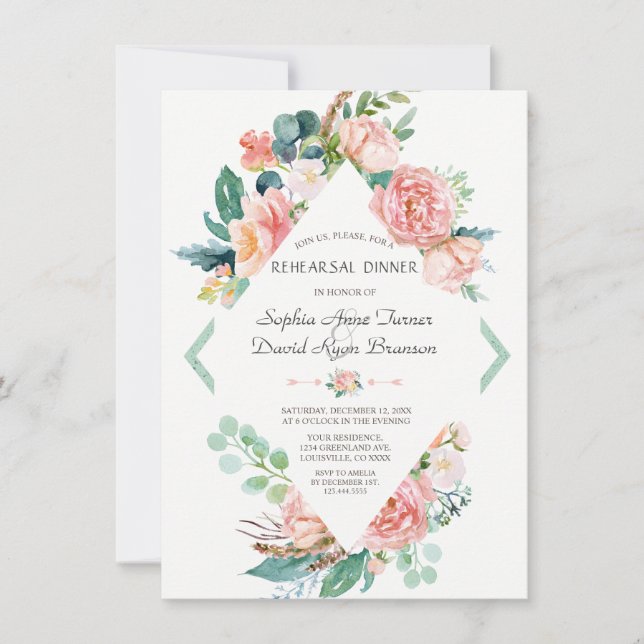 Watercolour Blush White Peonies Rehearsal Dinner Invitation (Front)