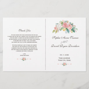 Watercolour Blush White Peonies Wedding Program