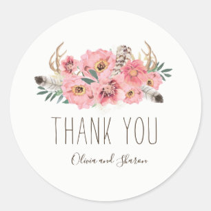 Watercolour Bohemian Wedding Thank You Stickers