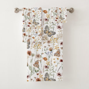 Watercolour Boho Floral Bath Towel Set