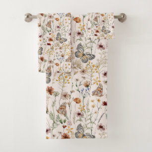 Watercolour Boho Floral Bath Towel Set