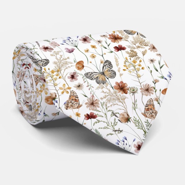 Watercolour Boho Floral  Tie (Rolled)
