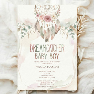 watercolour Boho flower Dreamcatcher Baby Shower Invitation