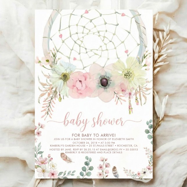 watercolour Boho flower Dreamcatcher Baby Shower Invitation (Creator Uploaded)