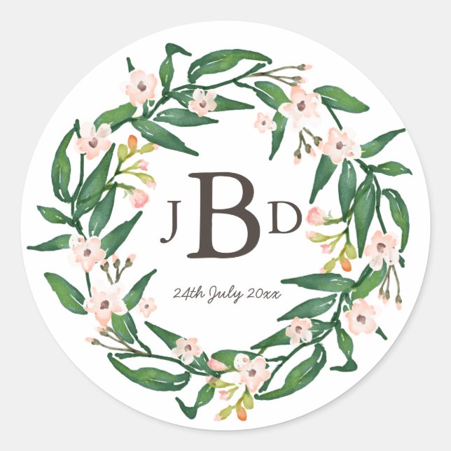 Watercolour Botanical Floral Monogram Sticker (Front)
