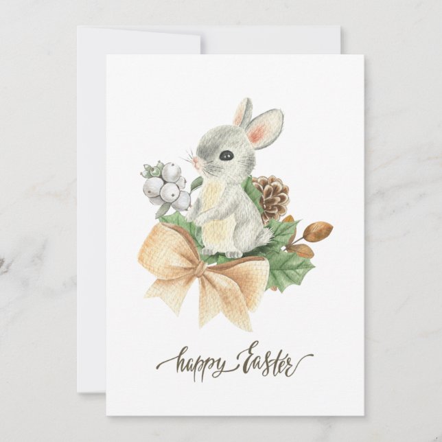 Watercolour bunny boho Happy easter  Holiday Card (Front)