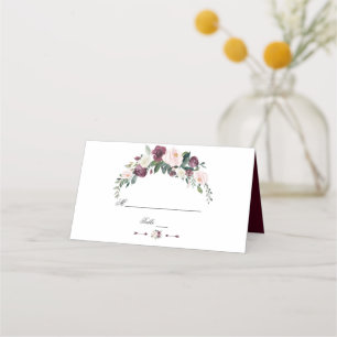 Watercolour Burgundy Blush Ivory Floral Wedding Place Card
