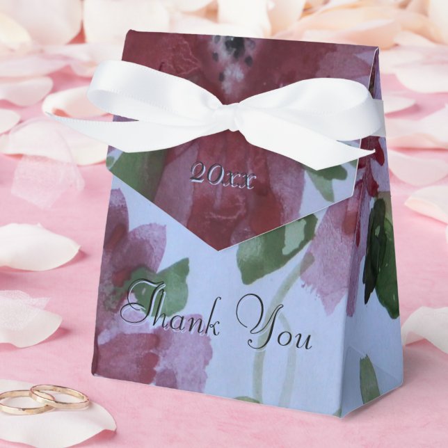 Watercolour Burgundy Floral Favour Box (Wedding)