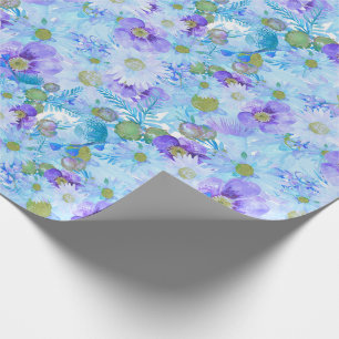 Watercolour Bush Wildflower Romantic Blue Wrapping Paper