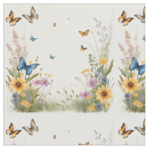 Watercolour Butterflies And Wildflowers, Fabric