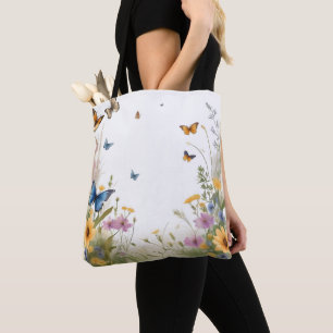 Watercolour Butterflies And Wildflowers, Tote Bag