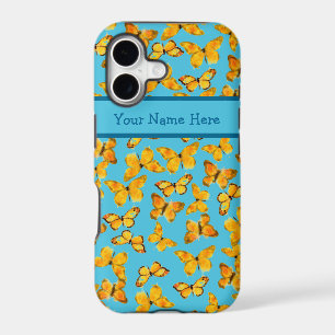 Watercolour Butterflies, Golden Yellow on Sky Blue