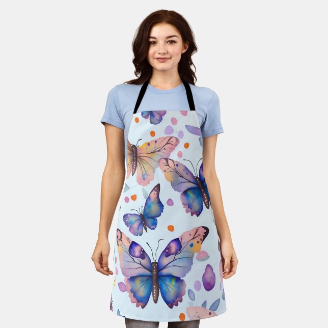 Watercolour Butterfly Pattern Apron (Worn)