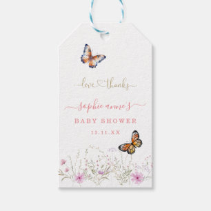 Watercolour Butterfly Wildflowers Baby Shower Gift Tags