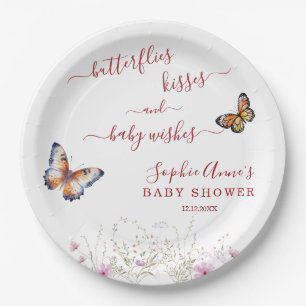 Watercolour Butterfly Wildflowers Baby Shower Paper Plate