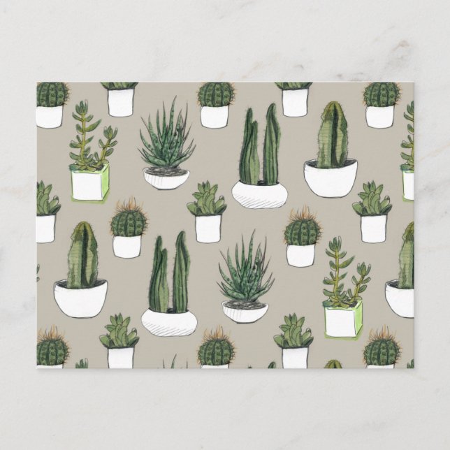 Watercolour Cacti & Succulent - Beige Postcard (Front)
