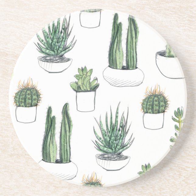 Watercolour Cacti & Succulent Coaster (Front)