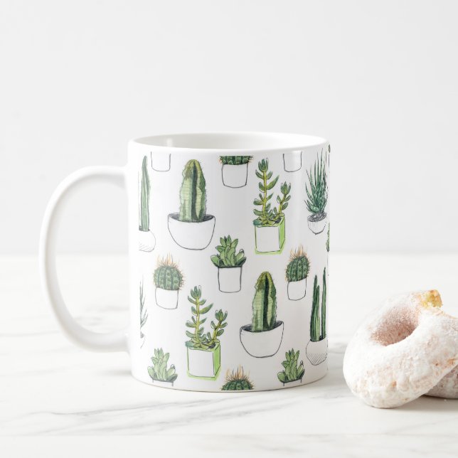 Watercolour Cacti & Succulent Coffee Mug (With Donut)